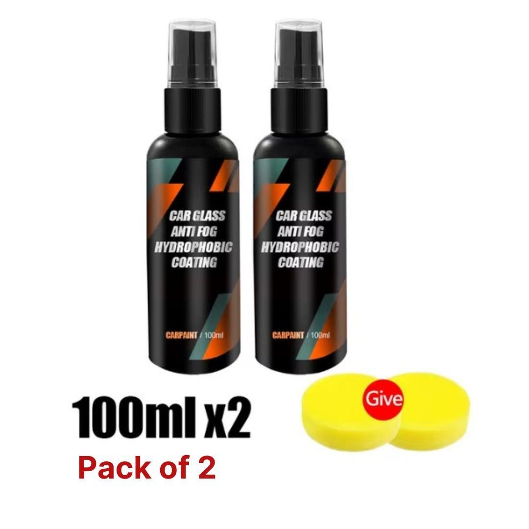 This Car Glass Anti-Fog Hydrophobic Coating comes in a pack of two 100ML bottles, designed to enhance visibility and safety while driving. The advanced formula prevents fog formation and repels water on glass surfaces, ensuring a clear view in rainy or humid conditions. Easy to apply and durable, it reduces glare and helps maintain cleaner windows, contributing to safer driving experiences. Suitable for all vehicle glass types, this coating offers reliable, long-lasting protection against moisture