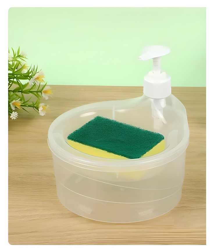 This Double Layer 2 in 1 Liquid Soap Dispenser features an integrated pump and sponge holder, offering a streamlined solution for efficient cleaning. Its dual-layer design separates soap storage from the sponge compartment, promoting hygiene and organization. Ideal for kitchens and bathrooms, this dispenser simplifies your cleaning routine by combining essential tools in one durable, space-saving unit.