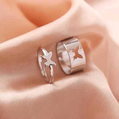 Combo of 2 Stylish Silver Plated Butterfly Couple Rings
