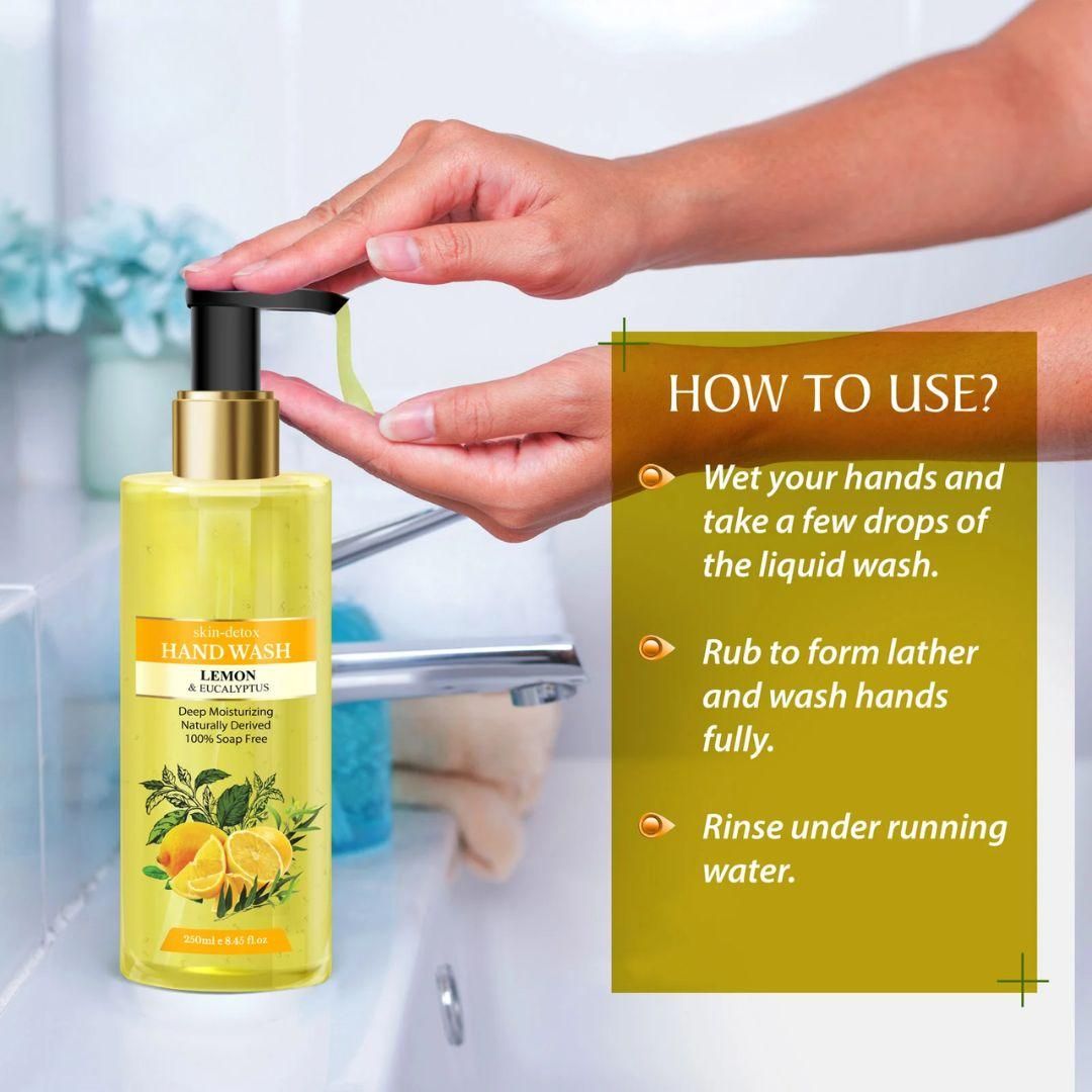 Our Skin-Detox Hand Wash with Lemon and Eucalyptus offers a thorough cleanse that removes dirt and bacteria while maintaining skin’s natural moisture. The 250 ml bottle delivers a refreshing blend that invigorates and soothes hands, making it ideal for frequent use. Benefit from the BUY 1 GET 1 FREE offer to ensure continuous hand hygiene with a product designed for both effectiveness and care.
