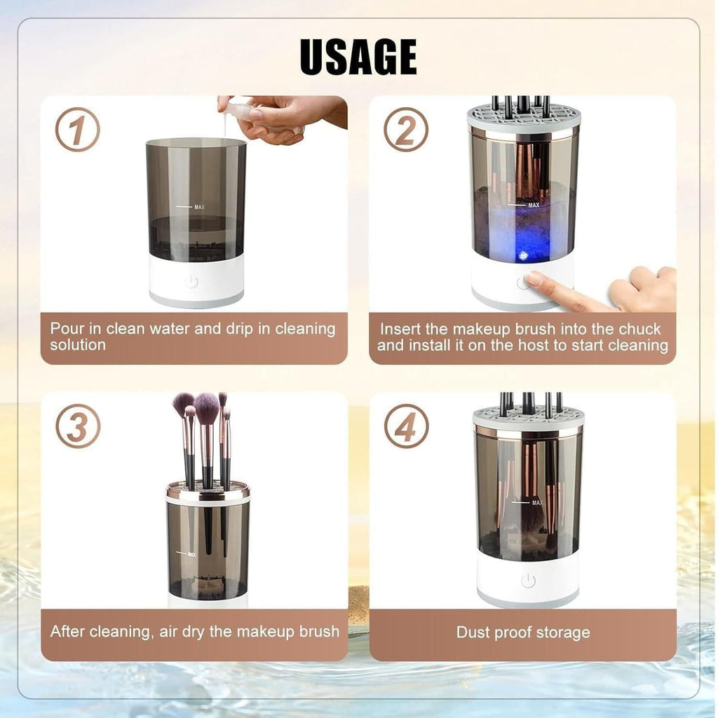 This advanced USB Rechargeable Makeup Brush Cleaner delivers professional-grade sanitization for all cosmetic brushes. The automatic electric cleaning mechanism thoroughly removes makeup residue, oils, and bacteria without damaging bristles. Featuring deep cleaning technology and convenient USB recharging, this device ensures your brushes remain in optimal condition, extending their lifespan while maintaining application quality and preventing skin irritation from contaminated tools.