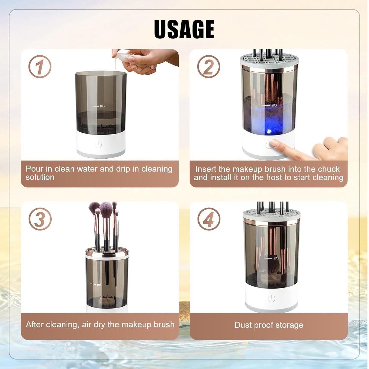 This advanced USB Rechargeable Makeup Brush Cleaner delivers professional-grade sanitization for all cosmetic brushes. The automatic electric cleaning mechanism thoroughly removes makeup residue, oils, and bacteria without damaging bristles. Featuring deep cleaning technology and convenient USB recharging, this device ensures your brushes remain in optimal condition, extending their lifespan while maintaining application quality and preventing skin irritation from contaminated tools.