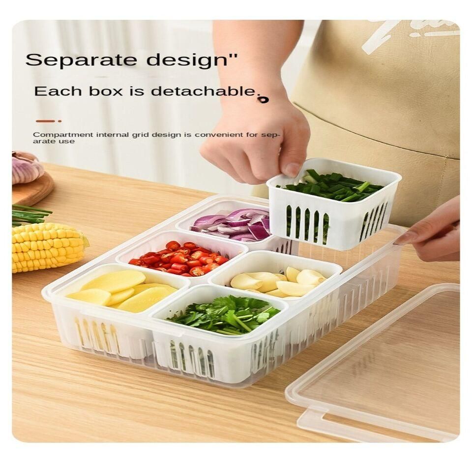 Optimize your fridge organization with the 6 Grid Fridge Storage Boxes Containers. Featuring six separate compartments, these containers allow for systematic storage of different food items, preventing cross-contamination and preserving freshness. Crafted from durable, food-safe materials, they offer reliable protection and easy visibility for quick access. Perfect for maintaining an orderly kitchen, these containers enhance food management and reduce waste.