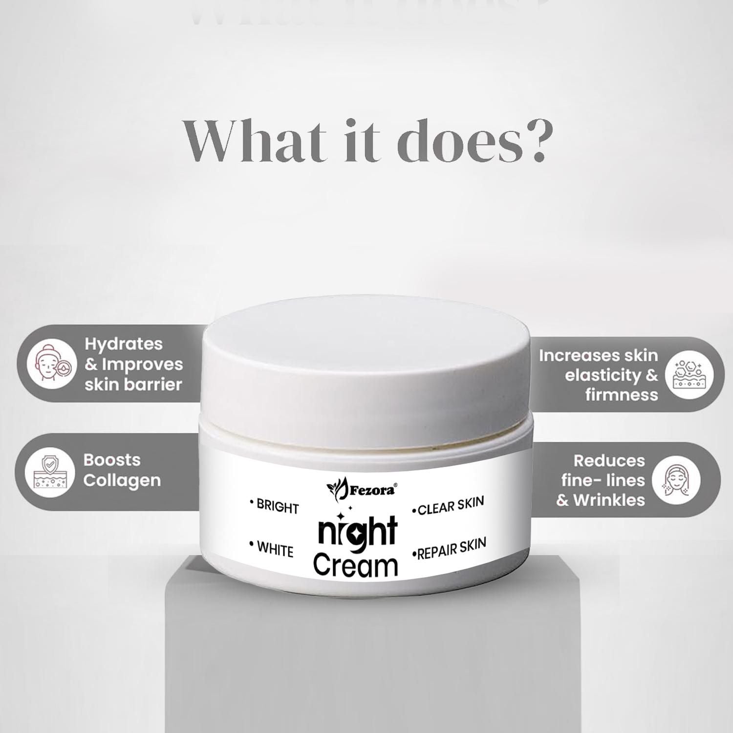 Fezora Brightening Night Comfort Cream - 50 gm (Pack of 2)
Fezora Brightening Night Comfort Cream delivers advanced skin rejuvenation while you sleep. This professional-grade formula works overnight to enhance skin luminosity and reduce dullness. Each pack contains two 50 gm jars, providing an extended supply of this dermatologically tested treatment. Regular application helps maintain optimal moisture balance and promotes a more radiant complexion.