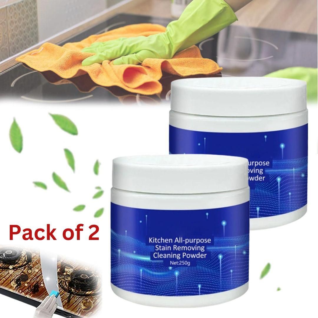 Kichen All Purpose Stain Remover Cleaning Powder, available in a pack of two 100g units, offers a powerful solution for eliminating tough stains in your kitchen. Expertly formulated, this cleaning powder effectively breaks down grease, grime, and food residues on various surfaces, promoting a hygienic and spotless environment. Its easy-to-use powder form ensures precise application and efficient cleaning, making it an indispensable tool for maintaining kitchen cleanliness and safety.
