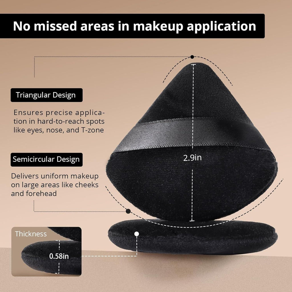 This professional-grade triangular powder puff is specifically designed for precise loose powder application. The unique triangle shape allows for targeted coverage in hard-to-reach facial areas, while its premium soft texture ensures seamless blending without streaking. Optimized for minimal product absorption, this single puff delivers a flawless, airbrushed finish with every application.