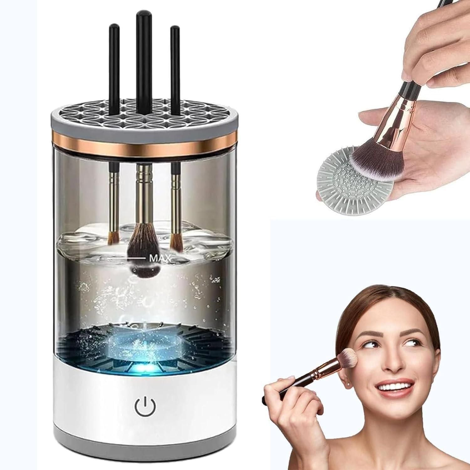 This advanced USB Rechargeable Makeup Brush Cleaner delivers professional-grade sanitization for all cosmetic brushes. The automatic electric cleaning mechanism thoroughly removes makeup residue, oils, and bacteria without damaging bristles. Featuring deep cleaning technology and convenient USB recharging, this device ensures your brushes remain in optimal condition, extending their lifespan while maintaining application quality and preventing skin irritation from contaminated tools.