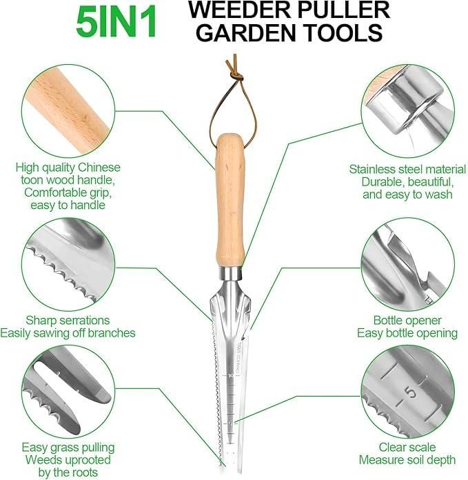 The 5 in 1 Manual Weeder Tool integrates multiple gardening functions into a single precision instrument. Engineered with durable materials, it efficiently extracts weeds from their roots while simultaneously cultivating soil. The scientifically designed grip distributes force evenly, reducing wrist fatigue during prolonged gardening sessions. This multifunctional implement enables precise weed management without chemical interventions, supporting sustainable horticultural practices.