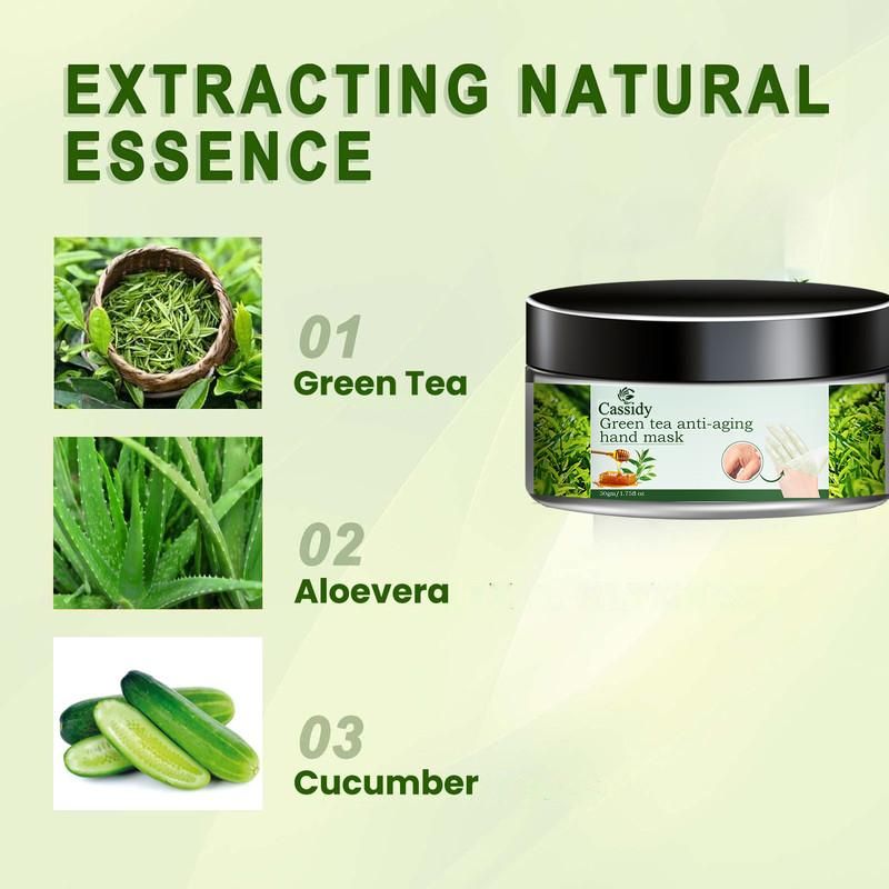 Revitalize aging hands with CASSIDY Green Tea Hand Mask, formulated with potent antioxidants to combat signs of aging. This professional-grade treatment penetrates deeply to hydrate, reduce fine lines, and restore elasticity. Each pack contains two 50gm masks, providing multiple applications for comprehensive hand rejuvenation. Regular use helps maintain youthful-looking hands while protecting against environmental damage.
