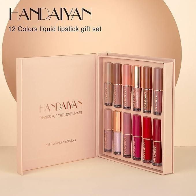 This professional-grade Velvet Matte Liquid Lipstick Set includes 12 distinct shades formulated with advanced color-lock technology. The non-drying velvet finish provides full coverage with remarkable longevity while maintaining lip comfort. Each precision applicator ensures flawless application, delivering rich pigmentation that sets to a true matte finish without settling into fine lines. Ideal for makeup artists and enthusiasts seeking comprehensive color options in one collection.