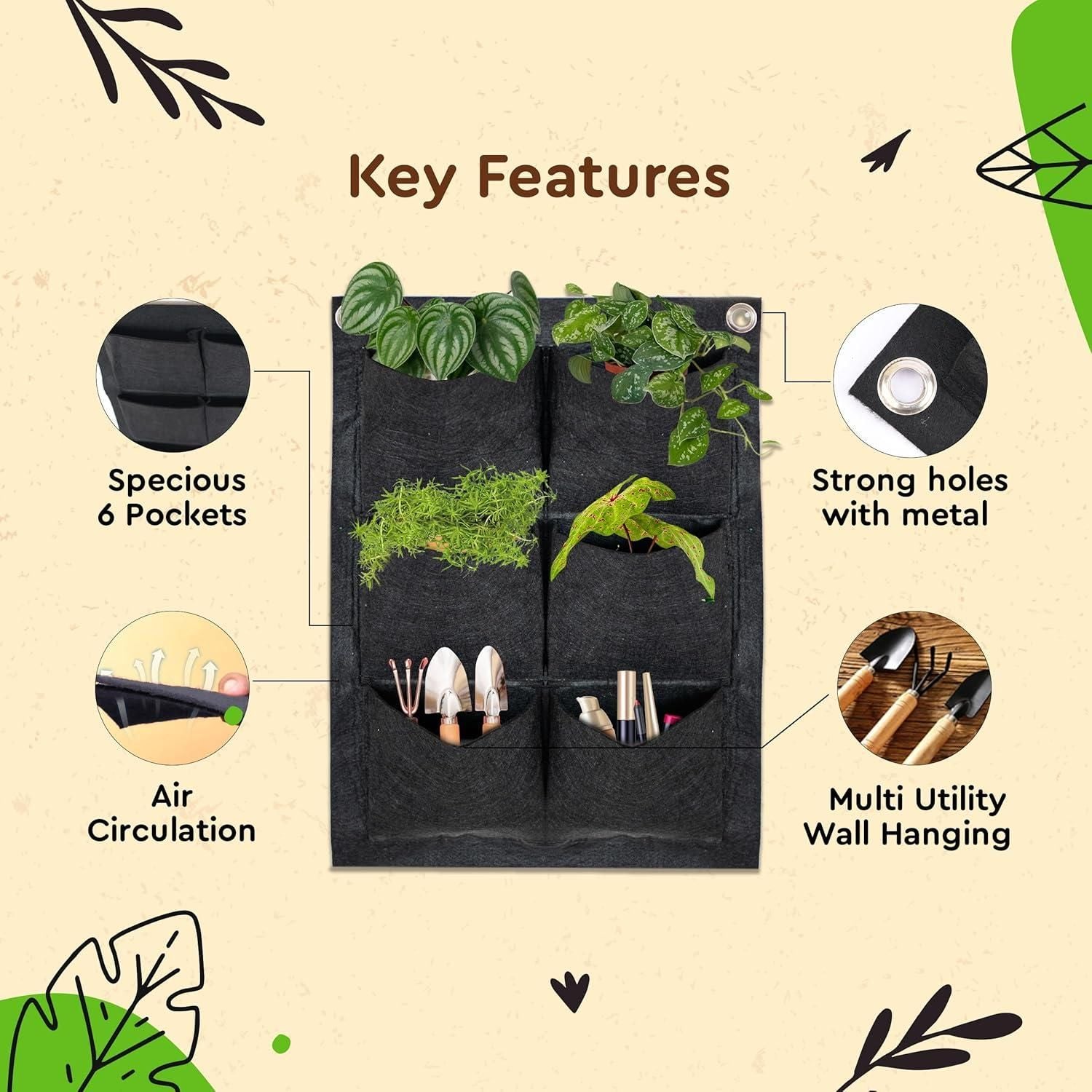 Maximize your green space with this Vertical Hanging Wall Planter, ideal for balconies and indoor areas. Designed to save floor space, it allows you to cultivate a variety of plants vertically, enhancing your environment with natural beauty. Its sturdy construction ensures durability, while easy installation makes it a practical choice for urban gardeners seeking efficient and stylish plant display solutions.