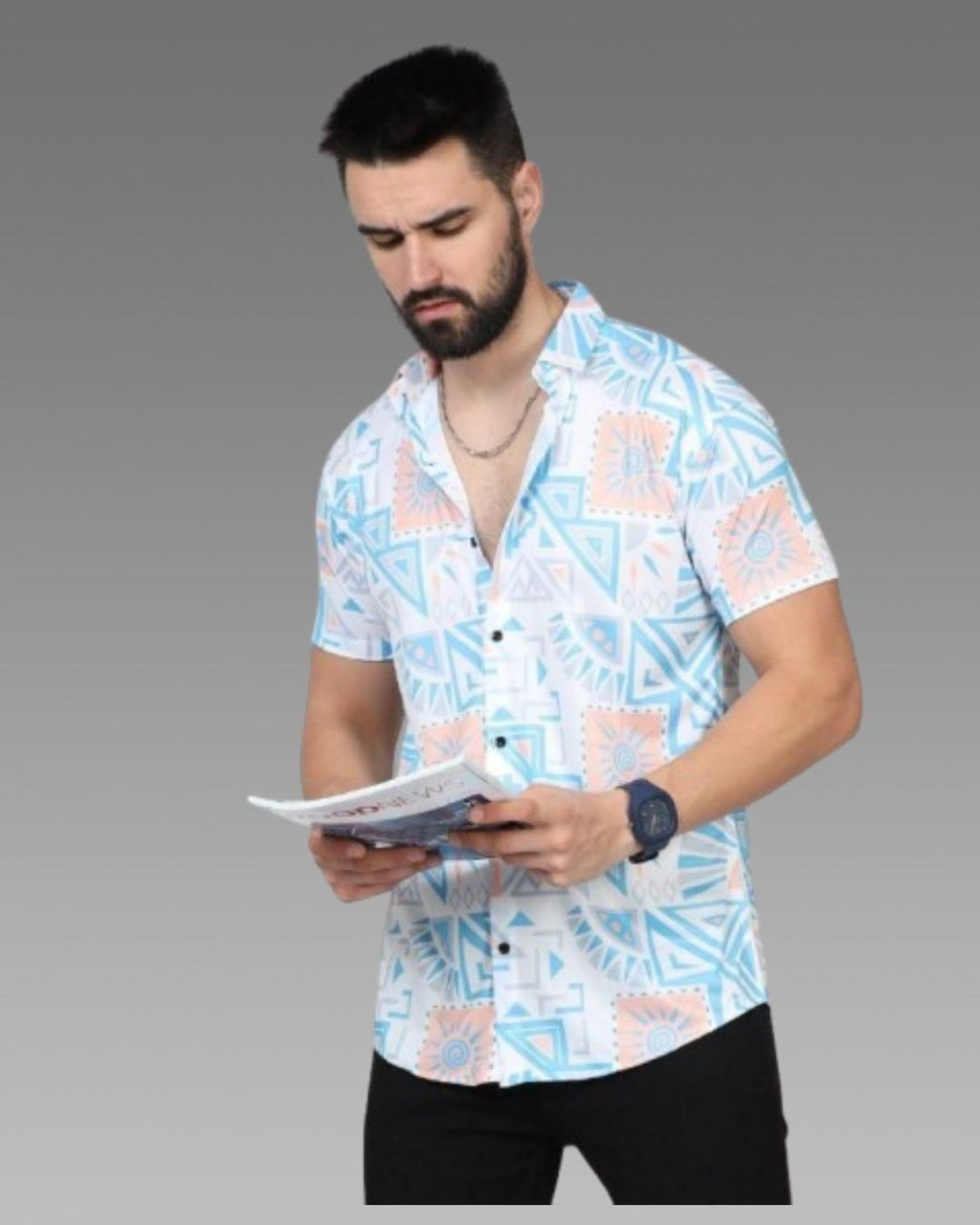 This Men's Printed Rayon Half Sleeves Shirt is made with high-quality rayon fabric, giving you a comfortable and stylish shirt for any occasion. Its half sleeves provide a cool and casual look while the printed design adds a touch of sophistication. Perfect for the fashion-forward man looking for a versatile and trendy addition to his wardrobe.