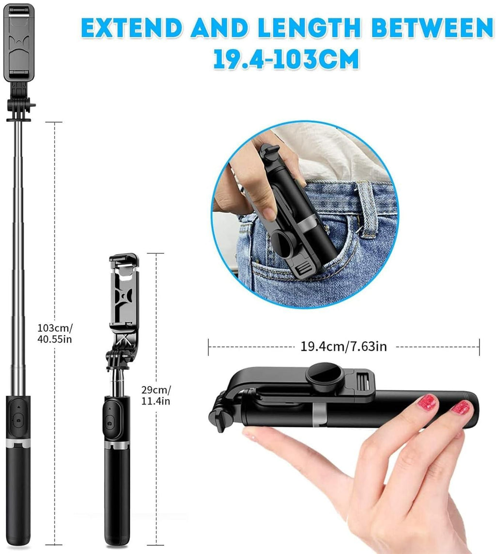 The Extendable Flash 3-in-1 Selfie Stick Tripod with Bluetooth Remote offers a professional-grade solution for versatile photography and videography. Combining a selfie stick, tripod, and flash mount, it provides stable support and optimal lighting for your shots. Its extendable design allows precise adjustment of length and angle, accommodating various shooting scenarios. The included Bluetooth remote enables effortless, wireless shutter control, enhancing convenience during solo or group captures.