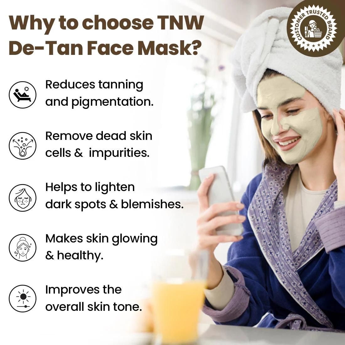 Formulated with potent natural ingredients, this DE-Tan Face Pack effectively removes sun tan while addressing hyperpigmentation. The specialized 50gm treatment restores skin's natural tone, eliminates dullness, and promotes cellular renewal for a visibly brighter complexion. Regular application helps maintain even skin tone and protects against environmental damage.