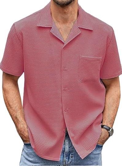 This Men's Knit Stylish Half Sleeve Shirt in pink is a stylish and versatile addition to any wardrobe. Made from high-quality knit fabric, it offers a comfortable and breathable fit. Featuring a classic half sleeve design, it is perfect for both casual and formal occasions. Stay stylish and comfortable with this must-have shirt.