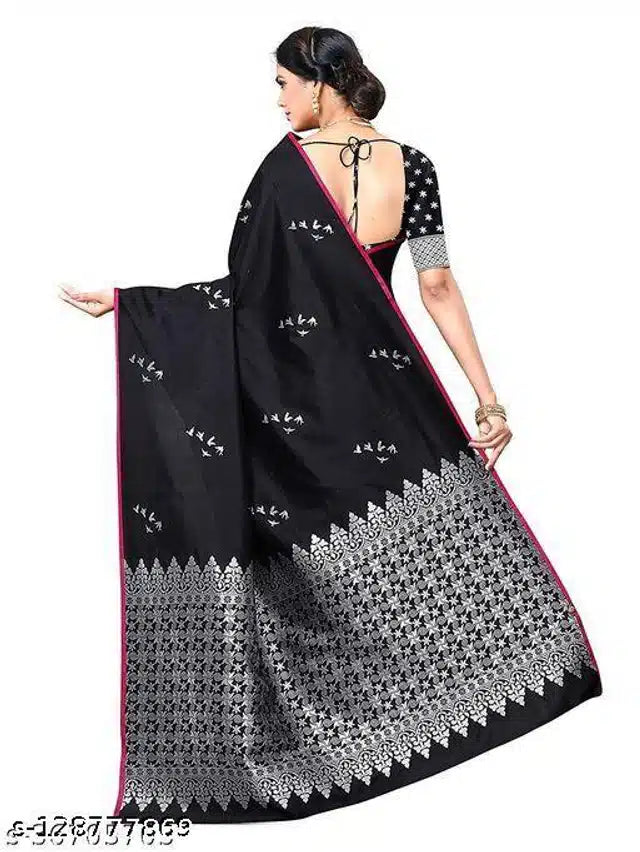 This black Jacquard saree, measuring 6.3 meters, features intricate weaving that highlights expert craftsmanship. Designed for women seeking a blend of tradition and elegance, it includes a matching blouse piece for a complete ensemble. Ideal for formal occasions, this saree offers a refined texture and graceful drape, enhancing your sophisticated style with every wear.