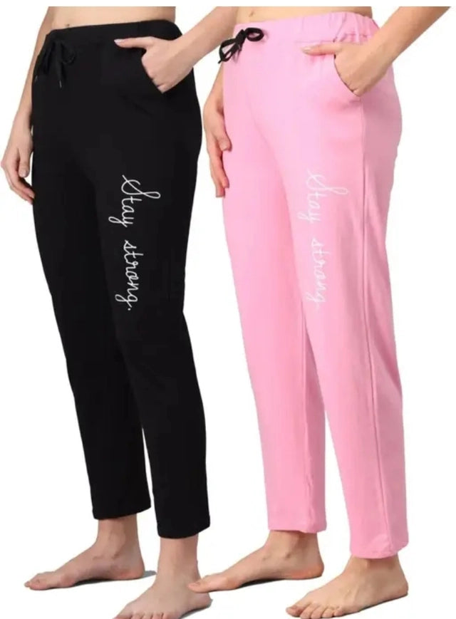 This pack of two women's straight fit trousers combines comfort and versatility with a cotton blend fabric that ensures breathability and durability. Available in classic black and vibrant pink, these medium-sized trousers offer a tailored silhouette suitable for both professional and casual occasions. Their straight fit design provides a polished appearance while allowing ease of movement throughout the day.