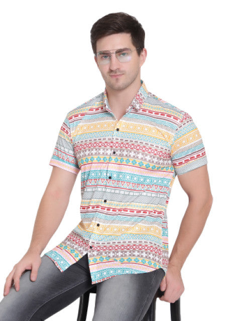 This Men's Regular, Super Slim Fit Printed Cut Away Collar Casual Shirt offers a tailored fit and stylish design. With its contemporary cut and modern print, you'll feel confident and comfortable in any casual setting. Made with high-quality materials, this shirt provides durability and style for any fashion-forward individual.
