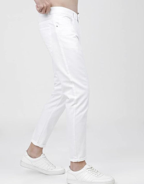 Expertly crafted from durable stretchable material, these white slim fit jeans for men provide maximum comfort and a sleek, modern look. With a flattering fit and flexibility for easy movement, these jeans are a versatile addition to any wardrobe. Take on any day with confidence and style.