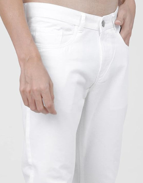 Expertly crafted from durable stretchable material, these white slim fit jeans for men provide maximum comfort and a sleek, modern look. With a flattering fit and flexibility for easy movement, these jeans are a versatile addition to any wardrobe. Take on any day with confidence and style.