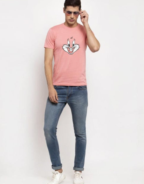 Expertly crafted from high-quality cotton material, this Pink Mens Yellow Cotton Printed T Shirt with a Round Neck combines style and comfort in one. Its vibrant colors and unique design make it a standout piece in any wardrobe. Upgrade your casual look with this must-have shirt.