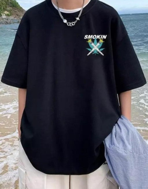 This Printed Round Neck Cotton Blend Black T-Shirt is made with a comfortable cotton blend material and features a stylish round neck design. The modern printed design adds a touch of personality to your wardrobe. Stay comfortable and fashionable with this versatile t-shirt.