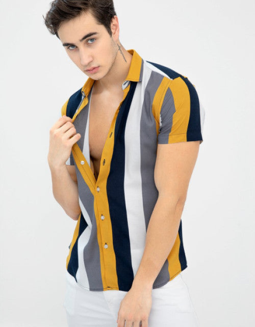 Slim Fit Color Block Cut Away Collar Casual Shirt

Expertly tailored for the modern wardrobe, this Slim Fit Color Block Cut Away Collar Casual Shirt combines contemporary design with exceptional comfort. The distinctive color block pattern creates visual interest while the cut away collar adds a sophisticated touch. The slim fit silhouette enhances your physique without restricting movement, making it ideal for both casual outings and semi-formal occasions.