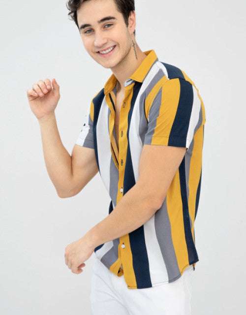 Slim Fit Color Block Cut Away Collar Casual Shirt

Expertly tailored for the modern wardrobe, this Slim Fit Color Block Cut Away Collar Casual Shirt combines contemporary design with exceptional comfort. The distinctive color block pattern creates visual interest while the cut away collar adds a sophisticated touch. The slim fit silhouette enhances your physique without restricting movement, making it ideal for both casual outings and semi-formal occasions.