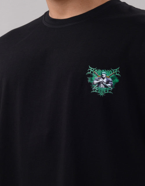 Expertly crafted for style and comfort, this Zoro Men's oversized fit t-shirt features a striking graphic print on premium black fabric. The half-sleeve, round neck design offers a contemporary silhouette that pairs effortlessly with any casual ensemble. Available in multiple sizes (M-XXL) to ensure the perfect relaxed fit for your body type.