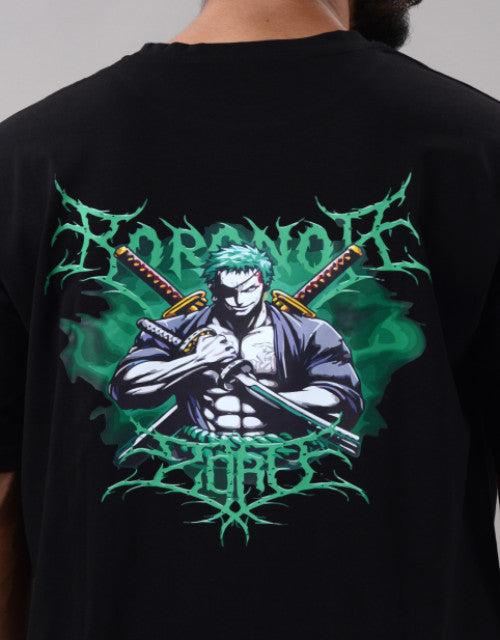 Expertly crafted for style and comfort, this Zoro Men's oversized fit t-shirt features a striking graphic print on premium black fabric. The half-sleeve, round neck design offers a contemporary silhouette that pairs effortlessly with any casual ensemble. Available in multiple sizes (M-XXL) to ensure the perfect relaxed fit for your body type.